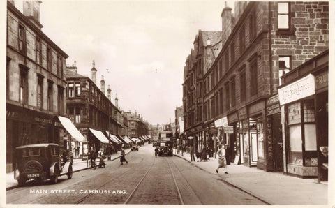 MAIN STREET, CAMBUSLANG, OLD REAL PHOTO LANARKSHIRE POSTCARD (ref 7394/24)