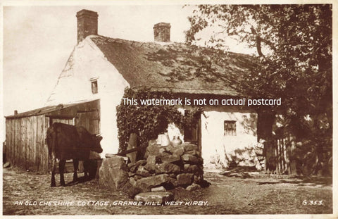 Old postcard of an old Cheshire cottage, West Kirby, Wirral