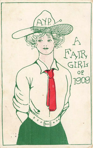 A FAIR GIRL OF 1909 - AYP ALASKA YUKON PACIFIC EXPOSITION SEATTLE, OLD POSTCARD