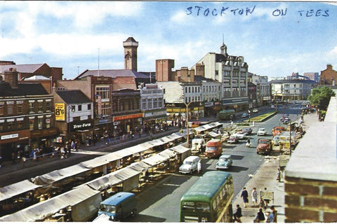 Old postcard of Market Day, High Street, Stockton-on-Tees, Durham