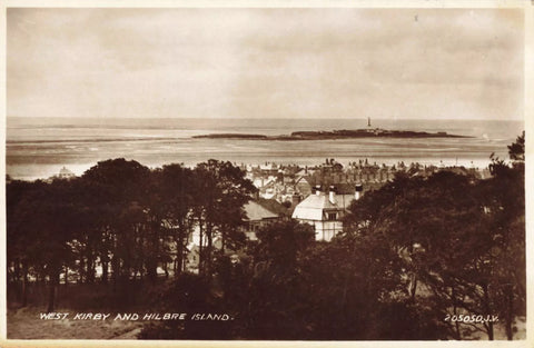 Old real photo postcard of West Kirby and Hilbre Island, Wirral