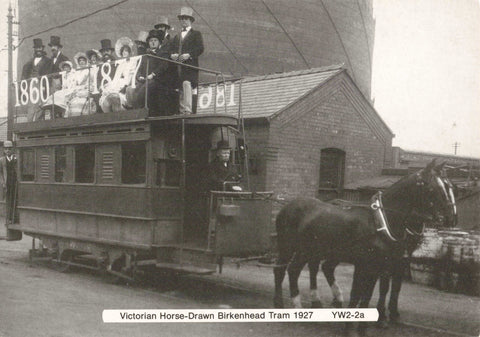 VICTORIAN HORSE-DRAWN BIRKENHEAD TRAM - REPRODUCTION POSTCARD (ref 2361/21/B)