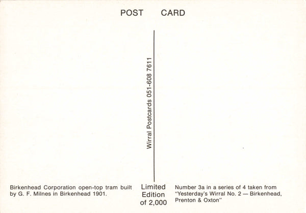 BIRKENHEAD OPEN TOP TRAM PRE 1918 - REPRODUCTION POSTCARD (ref2358/21/B)