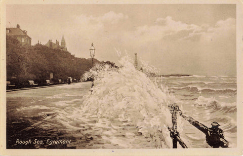 Real photo postcard of Rough Sea at Egremont, Wirral