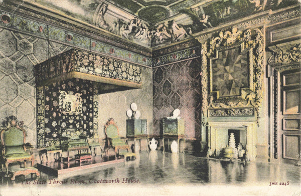 Old postcard of State Throne Room, Chatsworth House in Derbyshire