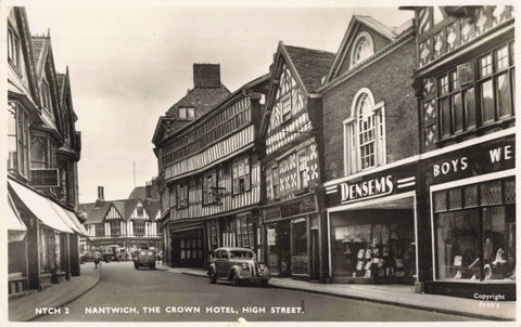 Old real photo postcard of Nantwich, the Crown Hotel, High Street