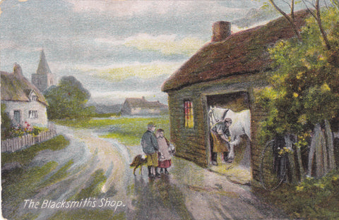 The Blacksmith's Shop - old art postcard