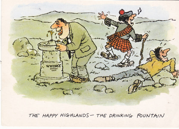 HAPPY HIGHLANDS, DRINKING FOUNTAIN - MODERN SIZE HUMOUR POSTCARD (ref – Old Postcards