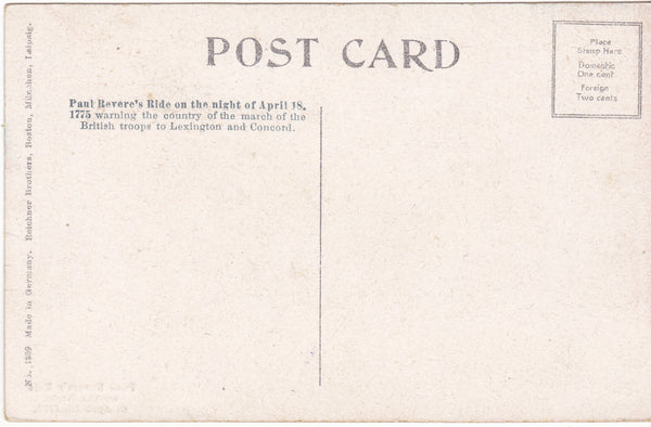 PAUL REVERE'S RIDE ON NIGHT OF APRIL 18 1775 - OLD POSTCARD (ref 2576/17)