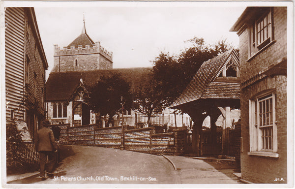 ST PETER'S CHURCH, OLD TOWN, BEXHILL-ON-SEA - REAL PHOTO POSTCARD (ref 6227/20/S)